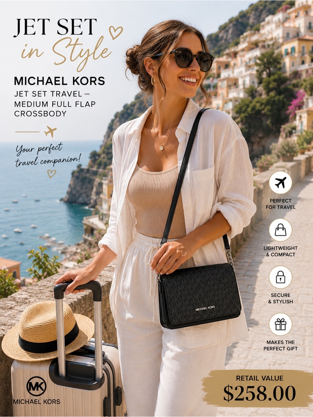 🖤 NWT Michael Kors Jet Set Travel Medium Full Flap Crossbody 🖤
